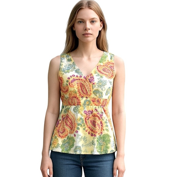 AMI Top Sleeveless Blouse Faux Wrap front Empire Waist Semitransparent Lined LG - Picture 1 of 16